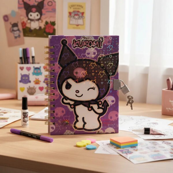 D_NQ_NP_2X_912970-MLC104337761164_012026-F Kuromi Diario De Vida Holografico Con Candado Y Llaves Anime Holográfico