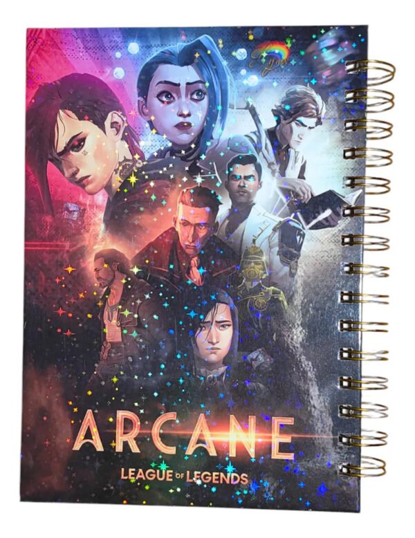 D_NQ_NP_2X_944386-MLC81281980351_122024-F Arcane Cuaderno Holográfico Con Esquelas Leage Of Legends