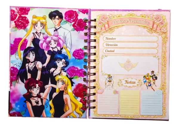 D_NQ_NP_2X_753384-MLC108440853729_032026-F Sailor Moon Agenda Glitter Elastico Con Dije Y Stickers