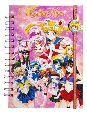 Sailor Moon Agenda Glitter Elastico Con Dije Y Stickers