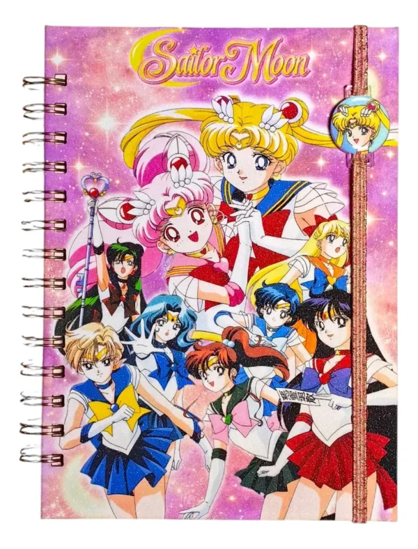 D_NQ_NP_2X_814841-MLC107701706596_032026-F Sailor Moon Agenda Glitter Elastico Con Dije Y Stickers