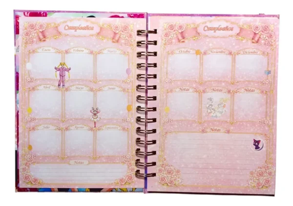 D_NQ_NP_2X_939880-MLC108439759327_032026-F Sailor Moon Agenda Glitter Elastico Con Dije Y Stickers